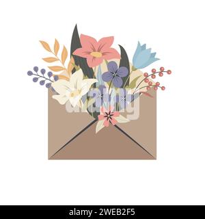 Envelope with flowers, flower bouquet in a letter Stock Vector