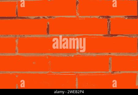 The surface of a brick wall painted with orange paint. Stock Photo