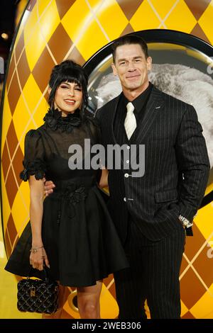 Shay Shariatzadeh and John Cena arriving for the world premiere of Argylle at the Odeon Luxe in London. Picture date: Wednesday January 24, 2024. Stock Photo