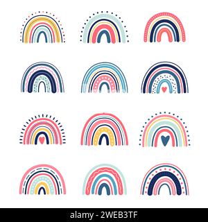 Boho rainbow, cute children, kids illustration, in hand-drawing style Stock Vector