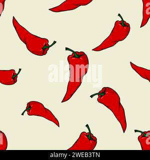 Chilli pepper seamless pattern, vector background Stock Vector