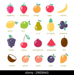 Simple fruit icons, set of vector illiustrations Stock Vector