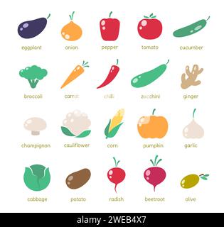 Simple vegetable icons, big set of vector illustrations Stock Vector