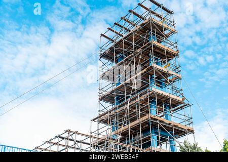 Scaffolding erected around bridge  during repairing Stock Photo