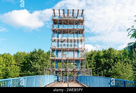 Scaffolding erected around bridge  during repairing Stock Photo