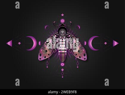 The death's head moth on Sacred Geometry. Night mystical butterfly with ...