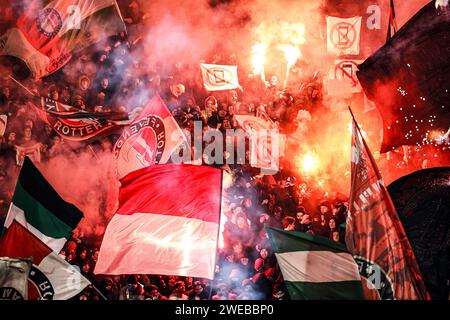 ROTTERDAM - Fireworks Feyenoord supporters during the TOTO KNVB Cup match between Feyenoord and PSV at Feyenoord Stadium de Kuip on January 24, 2024 in Rotterdam, the Netherlands. ANP MAURICE VAN STEEN Stock Photo