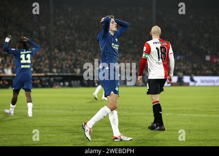 ROTTERDAM - Guus Til of PSV Eindhoven is disappointed during the TOTO KNVB Cup match between Feyenoord and PSV at Feyenoord Stadium de Kuip on January 24, 2024 in Rotterdam, Netherlands. ANP MAURICE VAN STEEN Stock Photo