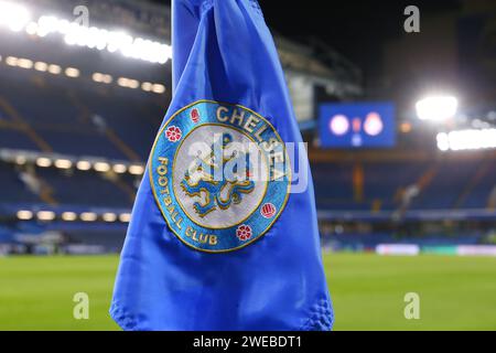 24th January 2024; Stamford Bridge, Chelsea, London, England: UEFA Womens Champions League Football, Chelsea versus Real Madrid Femenino; Corner flag Stock Photo