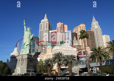 A general overall aerial view of the Statue of Liberty at the New York-New York hotel and casino, Friday, Dec. 1, 2023, in Las Vegas. Stock Photo