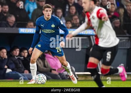 Rotterdam, Netherlands. 24th Jan, 2024. ROTTERDAM, NETHERLANDS - JANUARY 24: Guus Til of PSV runs with the ball during the TOTO KNVB Cup match between Feyenoord and PSV at Stadion Feyenoord on January 24, 2024 in Rotterdam, Netherlands. (Photo by Joris Verwijst/Orange Pictures) Credit: Orange Pics BV/Alamy Live News Stock Photo