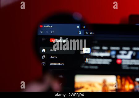 Vilnius, Lithuania - January 24, 2024: Youtube website and ad block policy. High quality photo Stock Photo