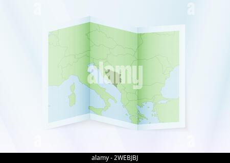 Bosnia and Herzegovina map, folded paper with Bosnia and Herzegovina map. Vector illustration. Stock Vector