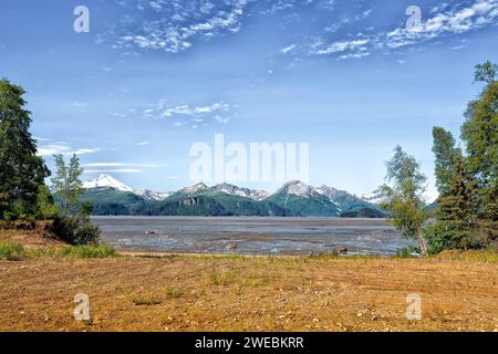 Redoubt Volcano, Mt. Redoubt. A view from the Tuxedni Bay coast. Alaska Stock Photo