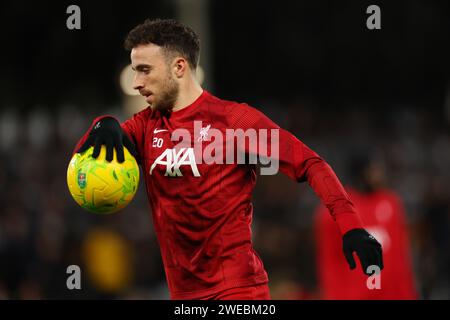 Craven Cottage, Fulham, London, UK. 24th Jan, 2024. Carabao Cup Football Semi Final, Second Leg, Fulham versus Liverpool; Diogo Jota of Liverpool during the warm up Credit: Action Plus Sports/Alamy Live News Stock Photo