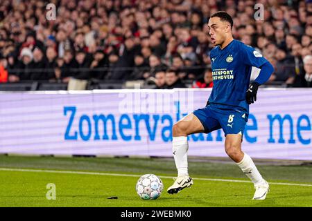 Rotterdam, Netherlands. 24th Jan, 2024. ROTTERDAM, NETHERLANDS - JANUARY 24: Sergino Dest of PSV runs with the ball during the TOTO KNVB Cup match between Feyenoord and PSV at Stadion Feyenoord on January 24, 2024 in Rotterdam, Netherlands. (Photo by Joris Verwijst/Orange Pictures) Credit: Orange Pics BV/Alamy Live News Stock Photo