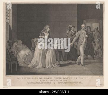 Louis XVI is separated from his family, Jean Baptiste Vérité, After Pierre Bouillon, 1794 print   paper engraving historical persons. prison, jail. king Temple Stock Photo