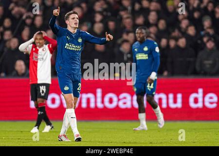 Rotterdam, Netherlands. 24th Jan, 2024. ROTTERDAM, NETHERLANDS - JANUARY 24: Guus Til of PSV gestures during the TOTO KNVB Cup match between Feyenoord and PSV at Stadion Feyenoord on January 24, 2024 in Rotterdam, Netherlands. (Photo by Joris Verwijst/Orange Pictures) Credit: dpa/Alamy Live News Stock Photo