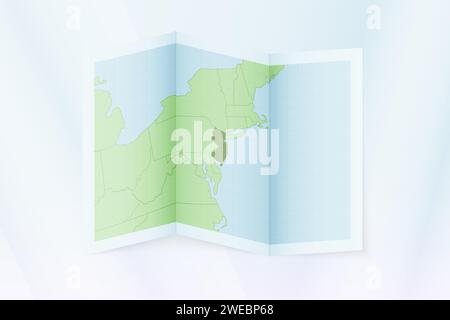 Isometric paper map of New Jersey with triangular flag of New Jersey in ...