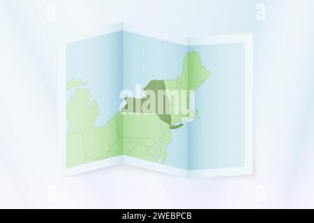 Isometric paper map of New York with triangular flag of New York in ...