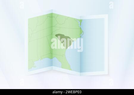 Isometric paper map of South Carolina with triangular flag of South ...