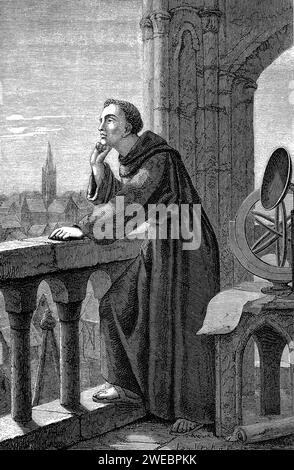 Roger Bacon standing in observatory, Roger Bacon (1219/20 – 1292), Doctor Mirabilis, medieval English philosopher and Franciscan friar Stock Photo