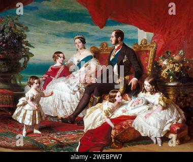 Queen Victoria and Prince Albert's family in 1846, left to right: Prince Alfred, the Prince of Wales; Queen Victoria; Prince Albert; and Princesses Alice, Helena and Victoria, Painting by Franz Xaver Winterhalter Stock Photo