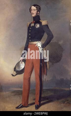 Ferdinand Philippe, Duke of Orléans, in front of a panorama of Paris Painting by Franz Xaver Winterhalter Stock Photo