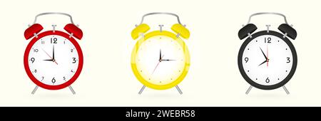 Alarm clock set, three versions of clock. Vector illustration. Stock Vector