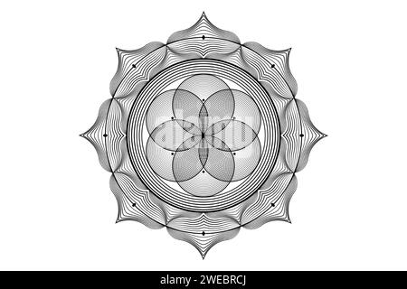 Sacred lotus yantra mandala, Mystical Flower of Life. Sacred geometry, vector logo graphic element isolated. Mystic icon seed of life, geometric logo Stock Vector