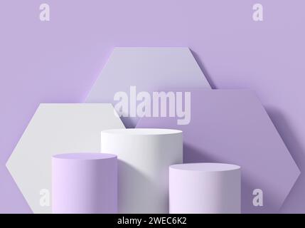 Product display podiums on purple background. Empty podium platforms. 3D rendering. Space for promotions and products Stock Photo