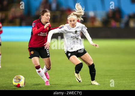 City's Chloe Kelly clashes with united's Hannah Blundell during the THE FA Women's League Cup match between Manchester City and Manchester United at the Etihad Stadium, Manchester on Wednesday 24th January 2024. (Photo: Chris Donnelly | MI News) Credit: MI News & Sport /Alamy Live News Stock Photo