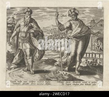 Othniel and Ehud, 1585 print In the foreground the first two judges of ...