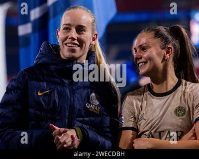 Lieke Martens (1 PSG) and Amalie Vangsgaard (20 PSG) celebrating with the fans during the UEFA Women's Champions League game between Paris Saint Germain and Ajax Amsterdam at Parc des Princes in Paris, France. (/SPP) Credit: SPP Sport Press Photo. /Alamy Live News Stock Photo