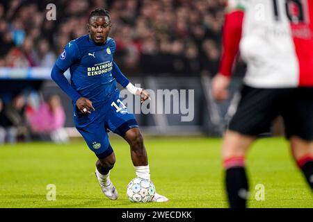 Rotterdam, Netherlands. 24th Jan, 2024. ROTTERDAM, NETHERLANDS - JANUARY 24: Johan Bakayoko of PSV runs with the ball during the TOTO KNVB Cup match between Feyenoord and PSV at Stadion Feyenoord on January 24, 2024 in Rotterdam, Netherlands. (Photo by Joris Verwijst/Orange Pictures) Credit: dpa/Alamy Live News Stock Photo