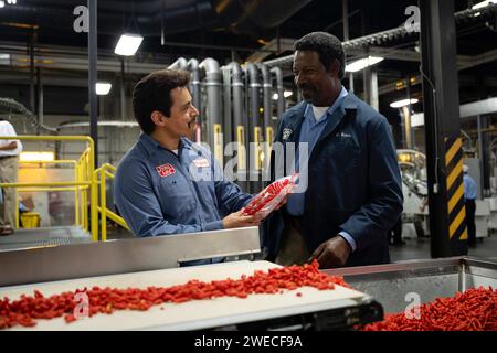 Flamin' Hot (2023) directed by Eva Longoria and starring Jesse Garcia and Dennis Haysbert. The true story of Richard Montanez who used his Mexican heritage to turn Flamin' Hot Cheetos from a snack into an iconic global pop culture phenomenon. Publicity photograph ***EDITORIAL USE ONLY*** Credit: BFA / Anna Kooris / Searchlight Pictures Stock Photo