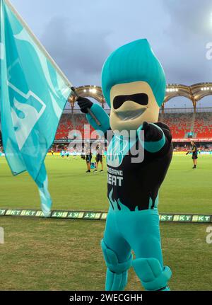 Gold Coast, Australia. 22nd Jan 2024. Brisbane Heat mascot entertains the crowd during the Big Bash match between Brisbane Heat and Adelaide Strikers Stock Photo