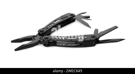 Compact portable black multitool isolated on white Stock Photo