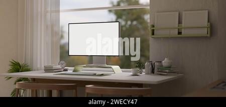 Working Desk Table With Accessories 3D Rendering Stock Photo - Alamy