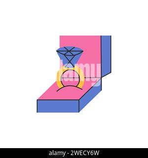 Engagement ring with diamond in gift box. Wedding ring in a flat style. Valentine's day concept. Isolated vector illustration Stock Vector