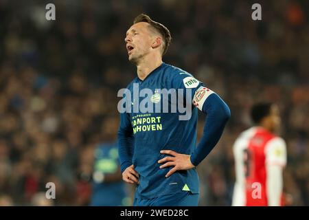 Rotterdam, Netherlands. 24th Jan, 2024. ROTTERDAM, NETHERLANDS - JANUARY 24: Luuk de Jong of PSV is disappointed during the TOTO KNVB Cup match between Feyenoord and PSV at Stadion Feyenoord on January 24, 2024 in Rotterdam, Netherlands. (Photo by Hans van der Valk/Orange Pictures) Credit: dpa/Alamy Live News Stock Photo