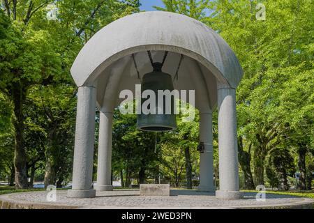 Bell of Peace located in Hiroshima Peace Memorial Park in Hiroshima, Japan Stock Photo