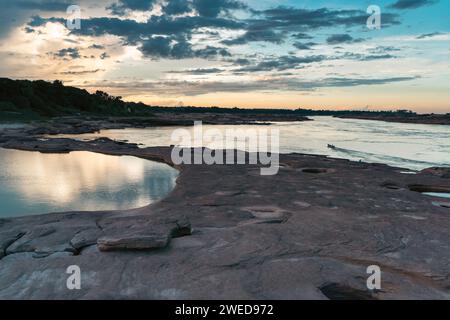 Sam Phan Bok is a group of sandstone in the Mekong River, in Ubon Ratchathani, Thailand Stock Photo