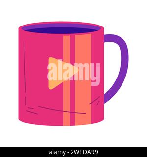 coffee mug with play button icon vector illustration in flat style Stock Vector