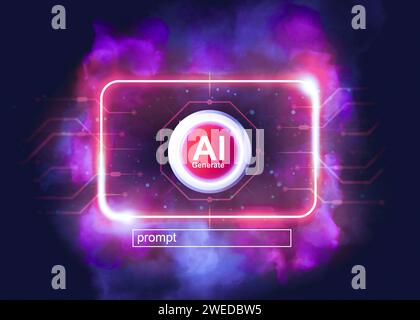 3D rendering illustration , Artificial intelligence AI , image generate button with fields for entering letters below on dark background , AI artifici Stock Photo
