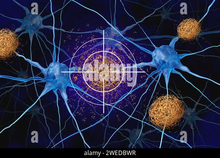 Targeting Amyloid Plaque as a trgeted Therapy for plaques made of abnormal clusters of protein fragments that accumulate between nerve cells destroyed Stock Photo