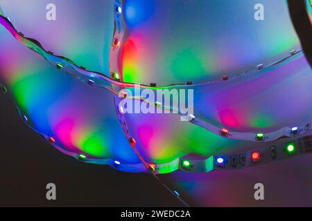 Colorful LED strip lights, close-up photo with selective focus Stock Photo