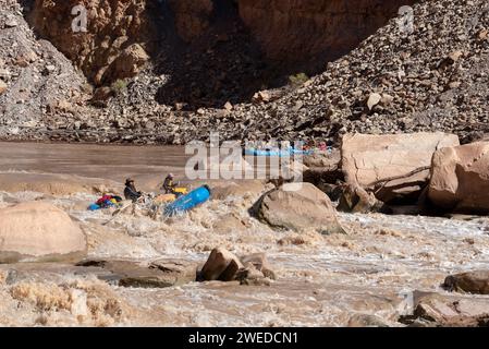 Rafting down Big Drop #3, (aka Satan's Gut) on the Colorado River in Cataract Canyon, Utah. Stock Photo