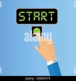 Hand of a man pushing start button Stock Vector