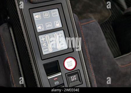 Modern car digital climate control panel and start-stop button Stock Photo